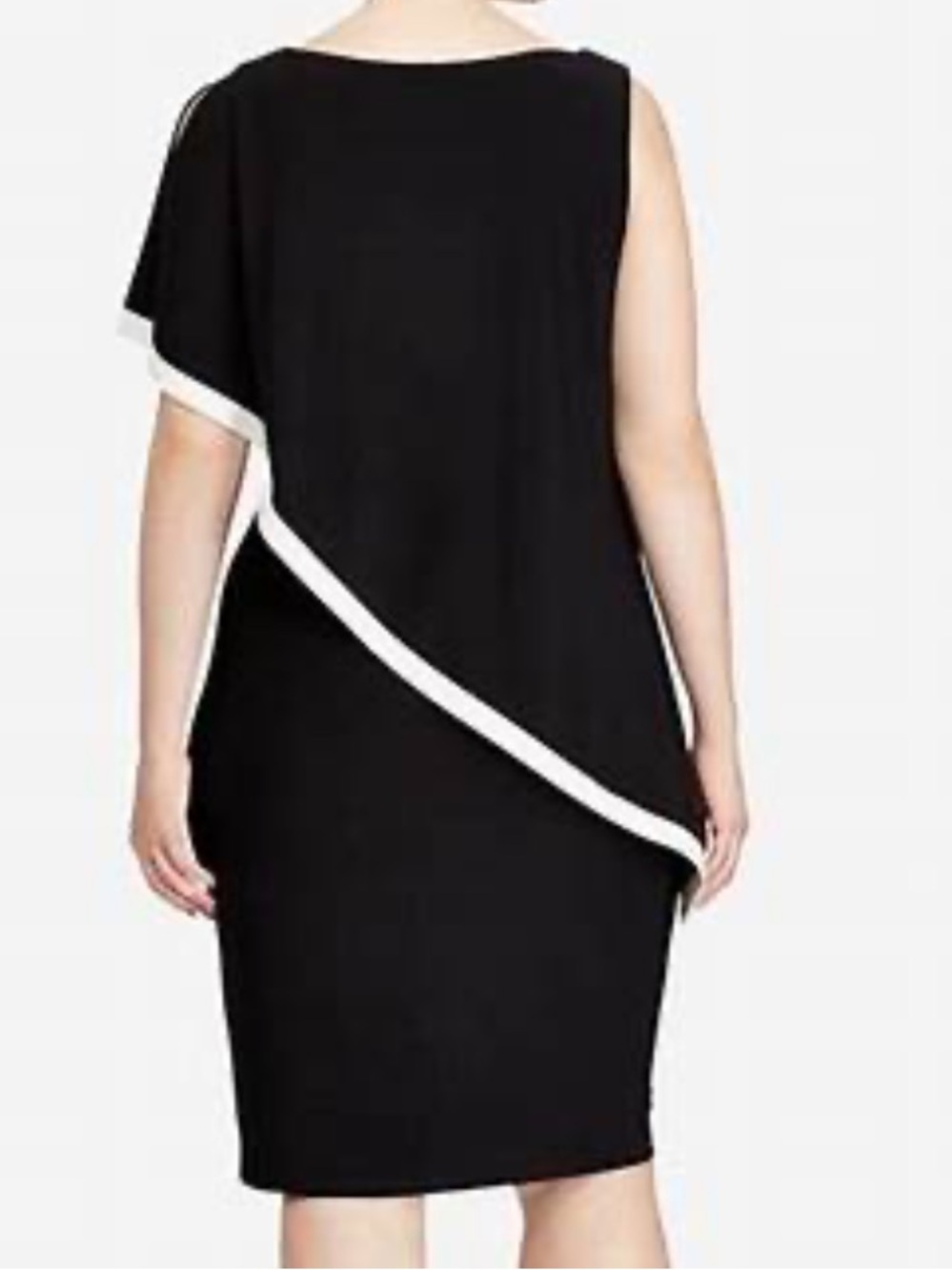 Lauren Ralph Lauren Black Asymmetric Overlay Dress with White Trim